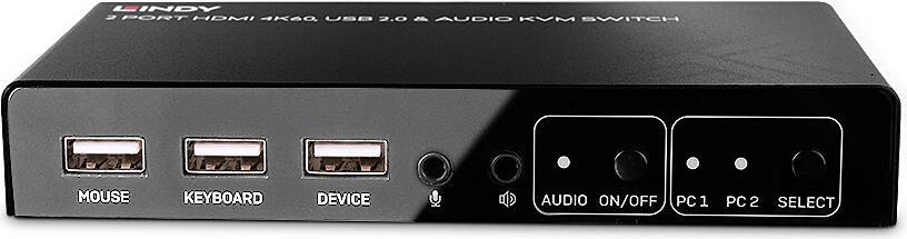Lindy 2 Port KVM Switch HDMI 4K60, USB 2.0 & Audio Schaltet zwischen 2 HDMI PCs von einer einzigen Konsole (Tastatur, Maus, Monitor) aus um (32809) von Lindy