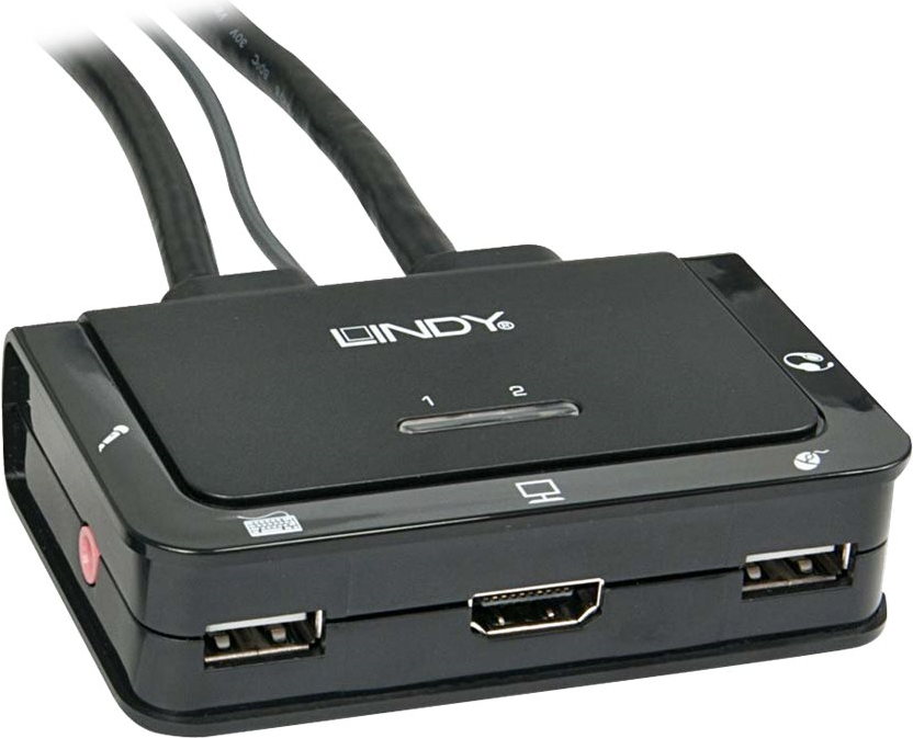 Lindy 2 Port Kabel KVM Switch, HDMI 10.2G, USB 2.0 & Audio Schaltet zwischen 2 HDMI-PCs mit einer einzigen Konsole aus Tastatur, Maus & Monitor (42340) von Lindy