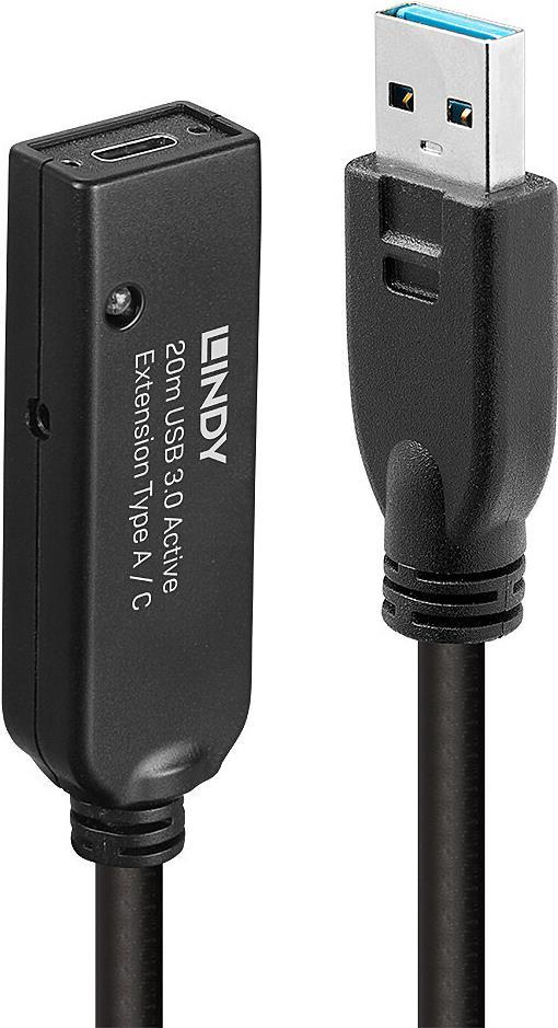 Lindy 20m USB 3.0 Aktivverlängerung Typ A an C 20m Verlängerung für ein USB Typ C Gerät an einem USB Typ A Computer (43375) von Lindy