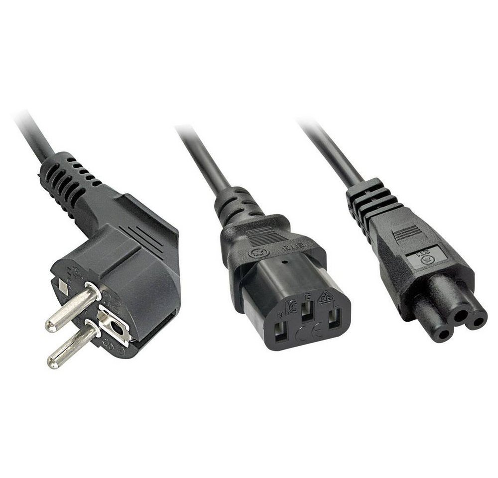 Lindy 2m Schuko auf 1x IEC C13 und 1x IEC C5 Computer-Kabel von Lindy