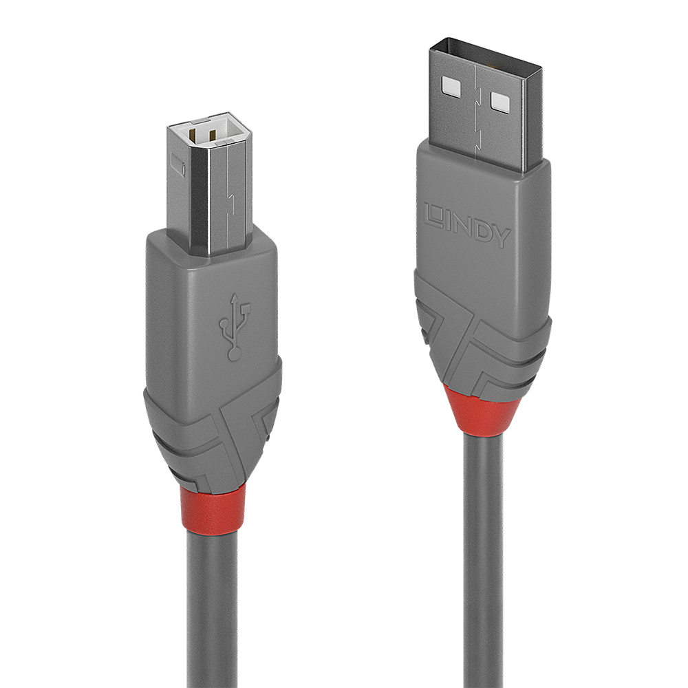 Lindy 2m USB 2.0 Typ A an B Kabel, Anthra Line, Grau USB Typ A Stecker an B Stecker, cool grey (36683) von Lindy