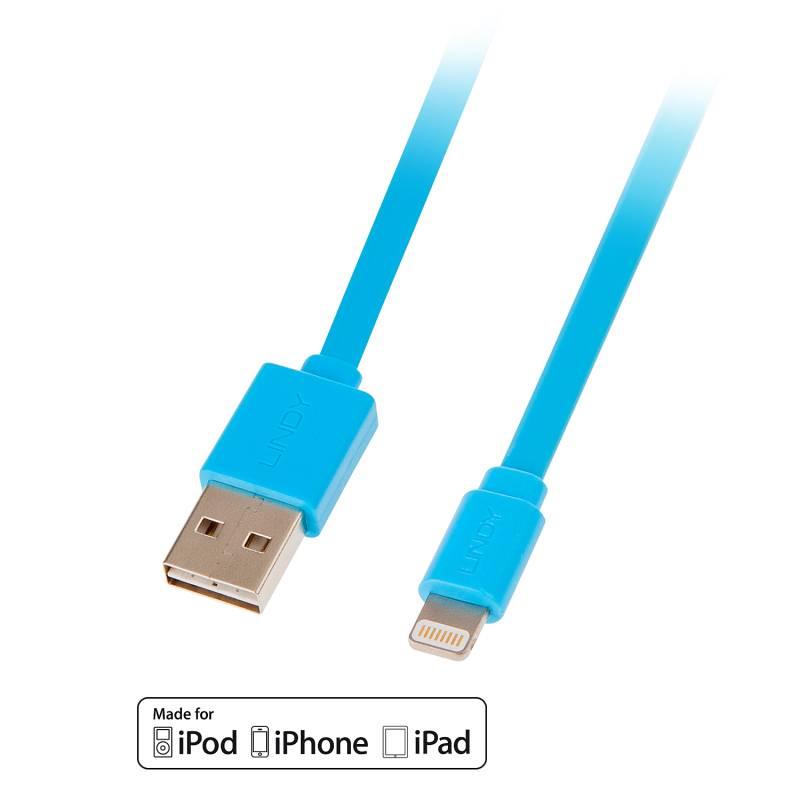 Lindy 31391 Reversibles USB an Lightning Flachbandkabel, blau 1m von Lindy