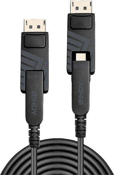 Lindy 50m Fibre Optic Hybrid Mini DisplayPort 1.4 Kabel mit abnehmbaren DP-Steckern Konfektionierbare und zuverlässige mDP- oder DP-Verbindung über große Distanzen (38484) von Lindy