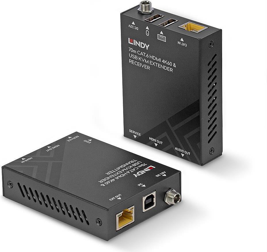 Lindy 70m Cat.6 HDMI 4K60 USB & Audio KVM Extender - Erweitert die HDMI- und USB-Signalreichweite mit Audioextraktion &uuml,ber ein Cat.6-Kabel (39383) von Lindy