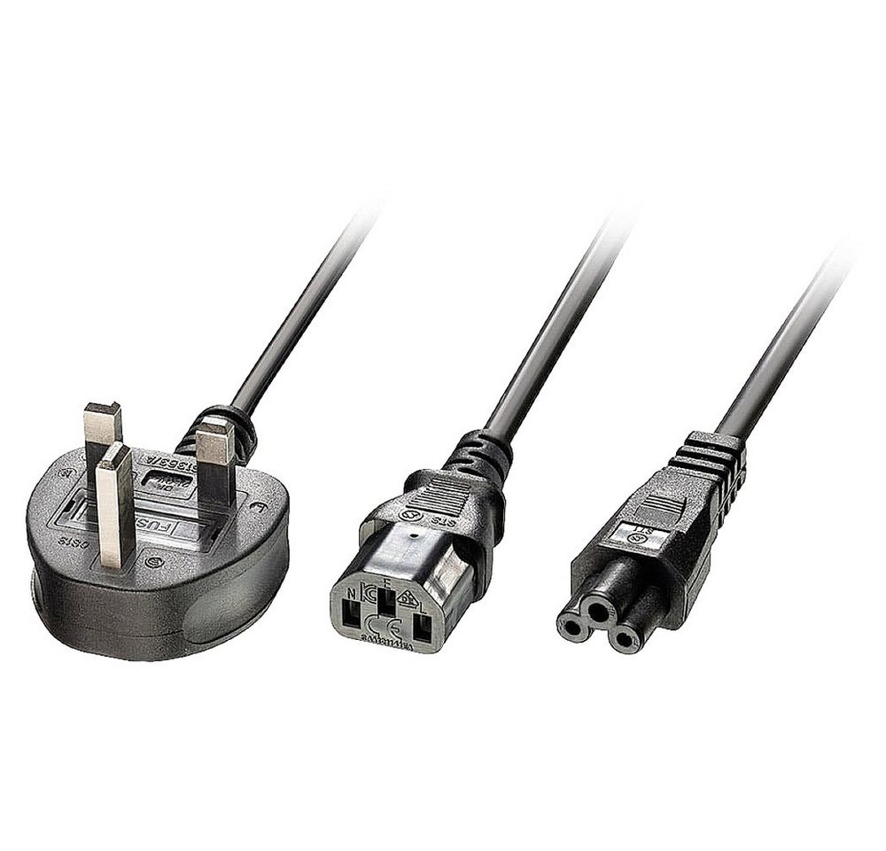 Lindy LINDY Strom Y-Kabel [1x UK-Stecker - 2x Kaltgeräte-Buchse C13, Kleebla Stromkabel, (250.00 cm) von Lindy
