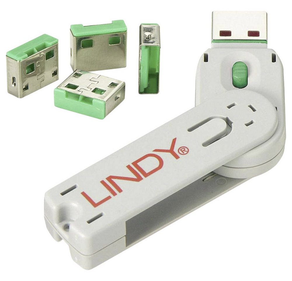 Lindy Laptopschloss LINDY USB Port Schloss USB-Lock + Key 4er Set Grün inkl. 1 Schlüssel von Lindy
