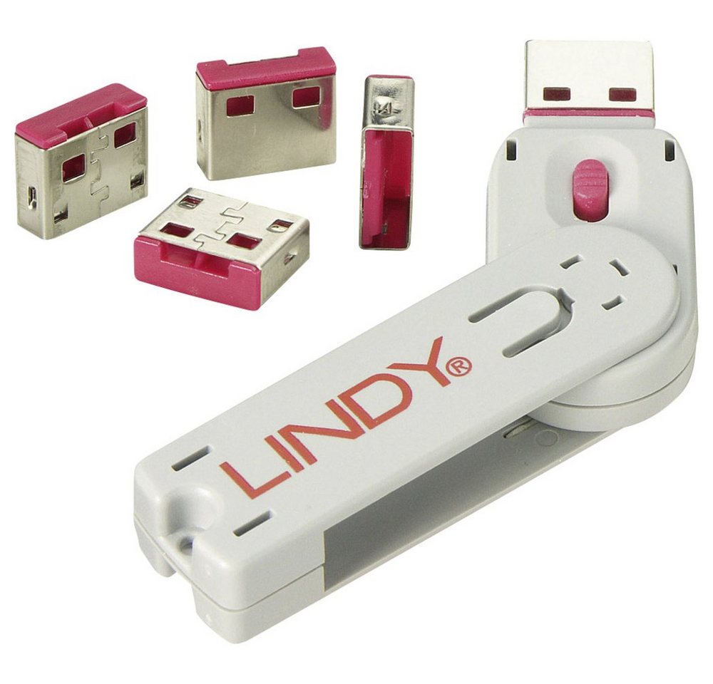 Lindy Laptopschloss LINDY USB Port Schloss USB-Lock + Key 4er Set Rosa inkl. 1 Schlüssel von Lindy