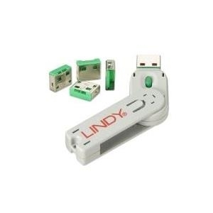 Lindy USB Typ A Port Schloss, grün Vier Port Schlösser für USB mit Schlüssel sind die ideale Lösung, um schnell USB Ports gegen unberechtigten Zugriff zu sichern (40451) von Lindy