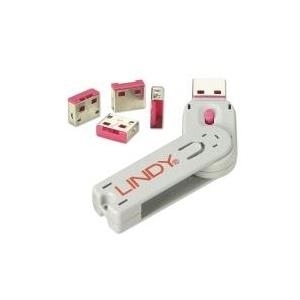 Lindy USB Typ A Port Schloss, pink Vier Port Schlösser für USB mit Schlüssel sind die ideale Lösung, um schnell USB Ports gegen unberechtigten Zugriff zu sichern (40450) von Lindy