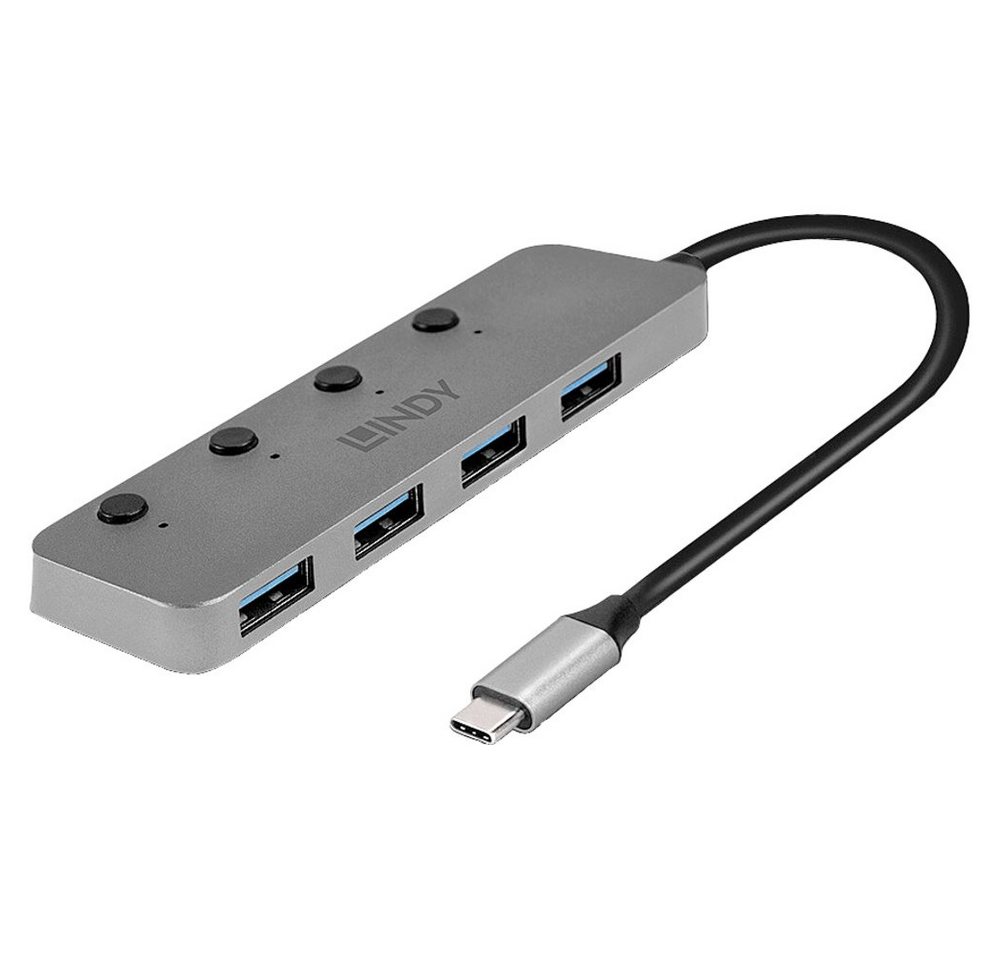Lindy USB-Verteiler LINDY 43383 4 Port USB-C® (USB 3.2 Gen 2) Multiport Hub Grau von Lindy