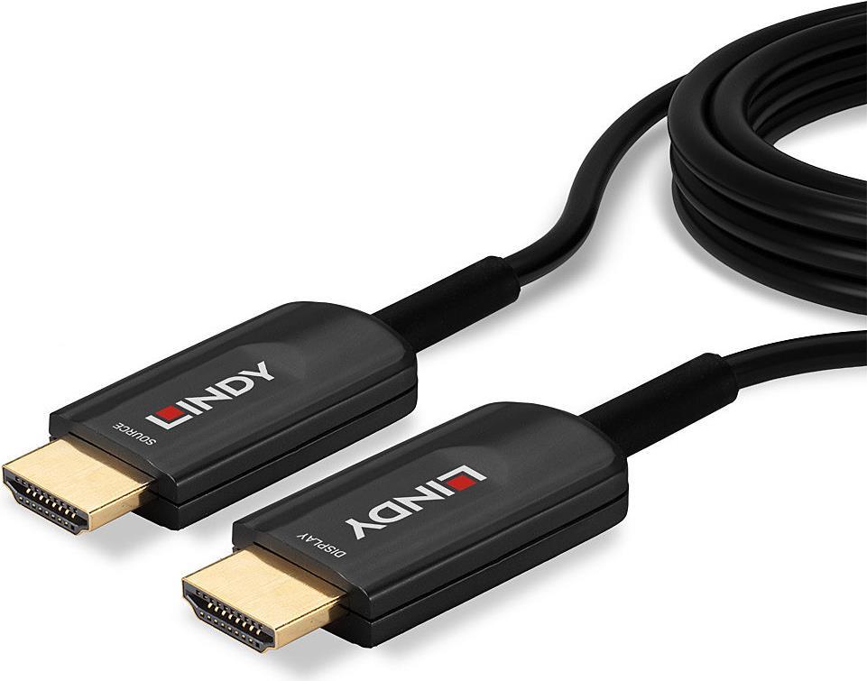 Lindy - Ultra High Speed - HDMI-Kabel - HDMI männlich bis HDMI männlich - 20 m - Hybrid Kupfer/Kohlefaser - Schwarz - rund, Active Optical Cable (AOC), unterstützt 8K 60 Hz (7680 x 4320), unterstützt 4K 120 Hz (3840 x 2160) von Lindy