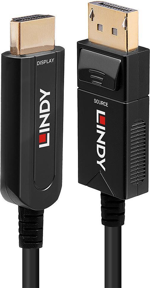 Lindy - Video- / Audiokabel - DisplayPort (M) bis HDMI (M) - 10,0m - Hybrid Kupfer/Kohlefaser - Schwarz - rund, 4K Unterstützung (38490) von Lindy