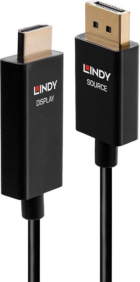 Lindy - Videokabel - DisplayPort / HDMI - DisplayPort (M) bis HDMI (M) - 3,0m - abgeschirmt - Schwarz - rund, 4K Unterstützung, aktiver Chip (40927) von Lindy