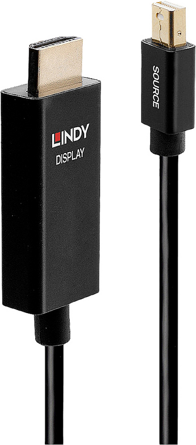 Lindy - Videokabel - DisplayPort / HDMI - Mini DisplayPort (M) bis HDMI (M) - 1,0m - abgeschirmt - Schwarz - rund, 4K Unterstützung, aktiver Chip (40921) von Lindy