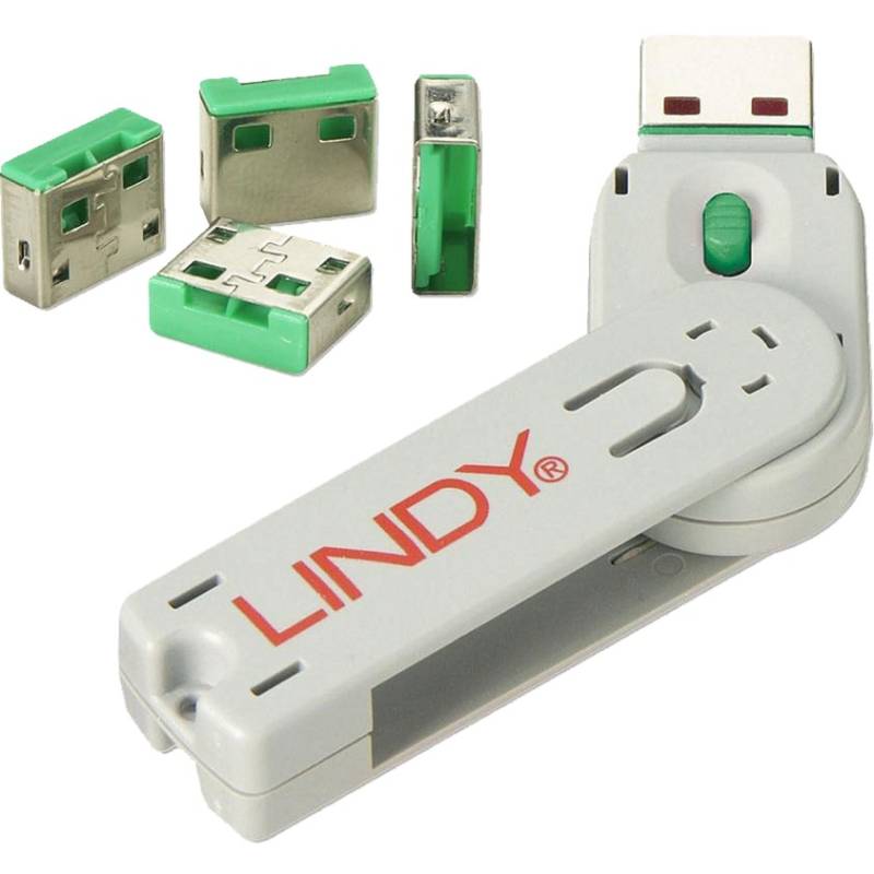 USB Port Schloss (4 Stück) mit Schlüssel, Diebstahlschutz von Lindy