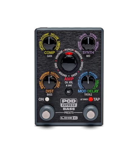 Line 6 POD Express Bassverstärker und Effektprozessor mit 7 Verstärkermodellen, 16 Effektmodellen, 21 Presets und einfachen Bedienelementen – Leichtes, kompaktes Design von Line 6