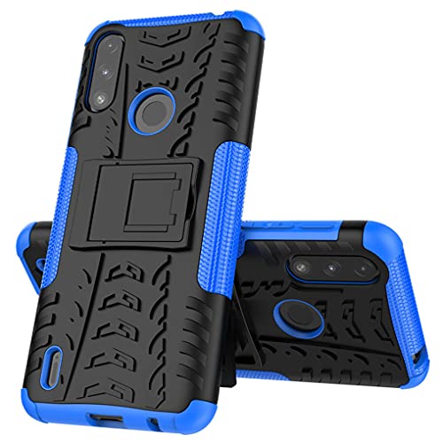 Liner Hülle für Motorola Moto E7 Power, Militärstandard Strapazierfähig Robust Handyhülle Outdoor Stoßfest Handy Case Schutzhülle mit Stabilem Ständer für Motorola Moto E7 Power - Blau von Liner