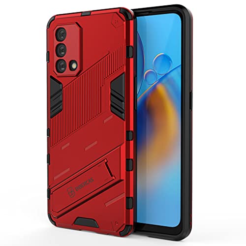 Liner Hülle für Oppo A74 4G, [Militärische Stoßfest Case] Ultra Dünn Harter PC Sanft TPU Schutzhülle Handyhülle mit Stabilem Faltbar Ständer für Oppo A74 4G - Rot von CHICHL
