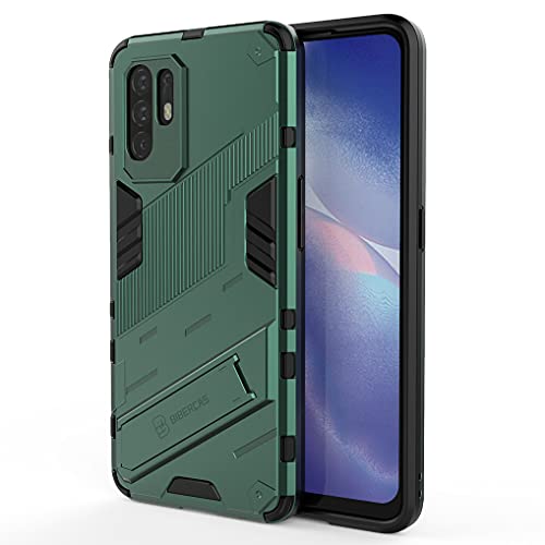 Liner Hülle für Oppo A94 5G, [Militärische Stoßfest Case] Ultra Dünn Harter PC Sanft TPU Schutzhülle Handyhülle mit Stabilem Faltbar Ständer für Oppo A94 5G - Grün von Liner