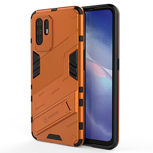 Liner Hülle für Oppo A94 5G, [Militärische Stoßfest Case] Ultra Dünn Harter PC Sanft TPU Schutzhülle Handyhülle mit Stabilem Faltbar Ständer für Oppo A94 5G - Orange von Liner