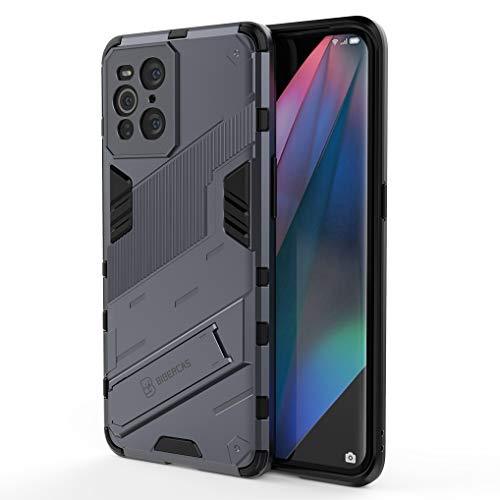 Liner Hülle für Oppo Find X3 Pro, [Militärische Stoßfest Case] Ultra Dünn Harter PC Sanft TPU Schutzhülle Handyhülle mit Stabilem Faltbar Ständer für Oppo Find X3 Pro - Grau von Liner