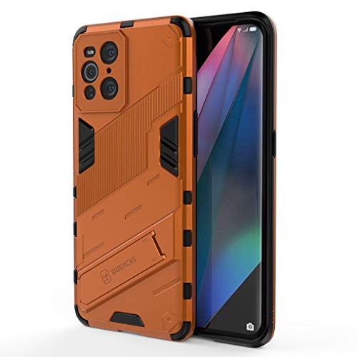 Liner Hülle für Oppo Find X3 Pro, [Militärische Stoßfest Case] Ultra Dünn Harter PC Sanft TPU Schutzhülle Handyhülle mit Stabilem Faltbar Ständer für Oppo Find X3 Pro - Orange von Liner