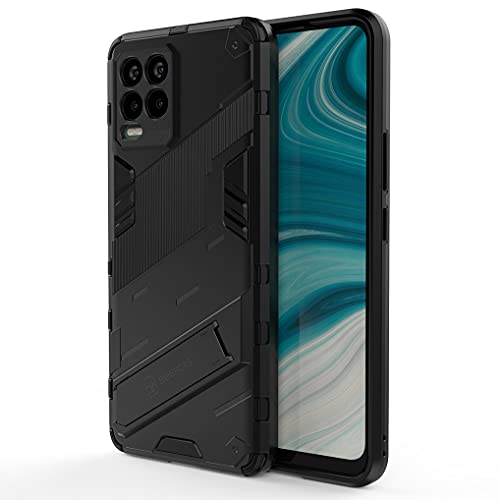 Liner Hülle für Realme 8 Pro/Realme 8 4G, [Militärische Stoßfest Case] Ultra Dünn Harter PC Sanft TPU Schutzhülle Handyhülle mit Stabilem Faltbar Ständer für Realme 8 Pro/Realme 8 4G - Schwarz von Majen