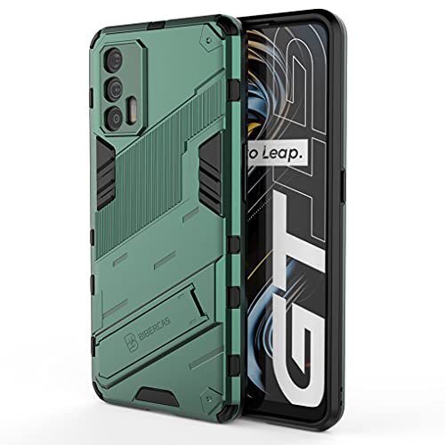 Liner Hülle für Realme GT 5G, [Militärische Stoßfest Case] Ultra Dünn Harter PC Sanft TPU Schutzhülle Handyhülle mit Stabilem Faltbar Ständer für Realme GT 5G - Grün von Liner