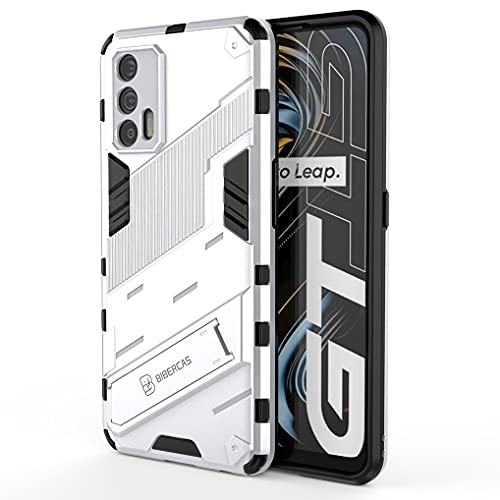 Liner Hülle für Realme GT 5G, [Militärische Stoßfest Case] Ultra Dünn Harter PC Sanft TPU Schutzhülle Handyhülle mit Stabilem Faltbar Ständer für Realme GT 5G - Weiß von Majen