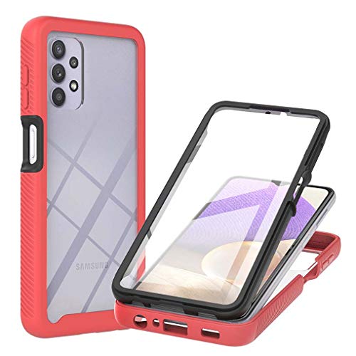 Liner Hülle für Samsung Galaxy A32 4G, [mit Eingebautem Displayschutz] Durchsichtig Stoßfest Handyhülle Robuste Silikon Schutzhülle Schwer PC und Weich Schlank TPU Bumper Case Cover - Rot von Liner