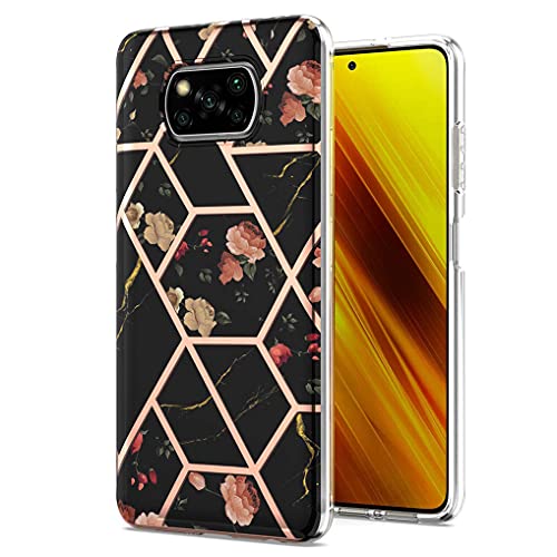 Liner Hülle für Xiaomi Poco X3 Pro/Poco X3 NFC, Marmor Ultra Dünn Glänzend Weich Silikon TPU Stoßfest Handyhülle Cover Flexibel Handytasche Schutzhülle für Xiaomi Poco X3 Pro - Schwarze Blume von Liner