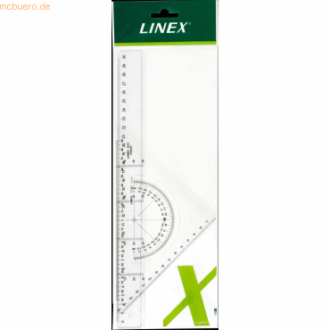 10 x Linex Zeichenset 30cm Lineal, Geometriedreieck, Winkelmesser 18cm von Linex