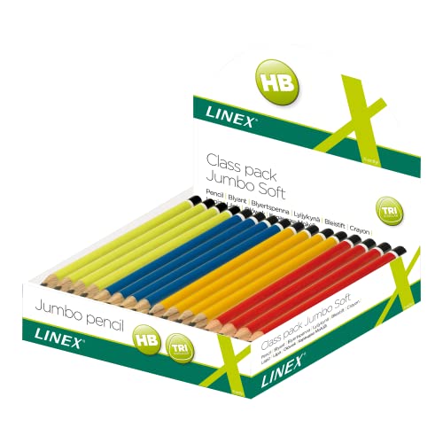 Linex Dreikantige Jumbo-Bleistifte im Display HB mit bruchfester Mine, 80 Stück, farblich sortiert (rot, gelb, blau und limettengrün) von Linex