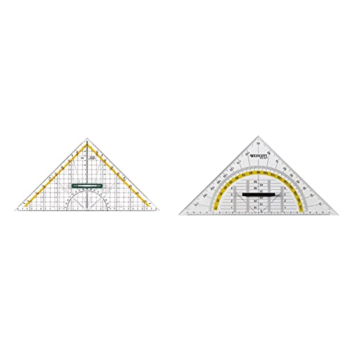 Linex Geodreieck aus Kunststoff, mit Griff, 30 cm, bruchsicher und transparent & Westcott E-10134 00 Geometriedreieck Kunststoff mit abnehmbarem Griff, 22 cm, transparent von Linex