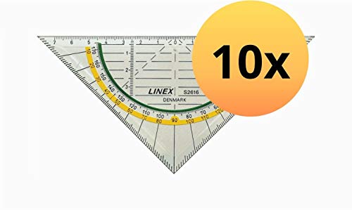 Linex Geometrie-Dreieck, 16 cm Hypotenuse, Anti-Rutsch-Effekt, gegenläufiger Skala Facette, Kunststoff von Linex