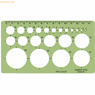 Linex Kreis-Schablone 118S 1-35mm 22 Kreise grün von Linex