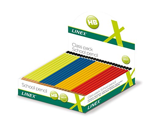 Linex Schulbleistift-Displaybox, Sechskantig, HB, aus Holz, mit bruchfester Mine und lackiertem Ende, 4 Farben, 144 Stück Linex Schulbleistift-Displaybox, Sechskantig, HB, aus Holz, mit bruchfester Mine und lackiertem Ende, 4 Farben, 144 Stück von Linex