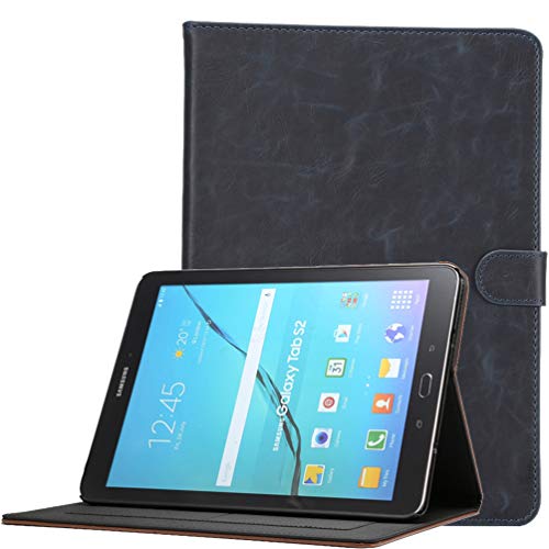 LingDan Schutzhülle für Samsung Galaxy Tab S2 9.7 T813/T815/T810 PU Leder Hülle Flip Cover Retro Crazy Horse Muster mit Ständer Magnetverschluss Brieftasche Auto Aufwachen/Schlaf Ledertasche, Blau von LingDan