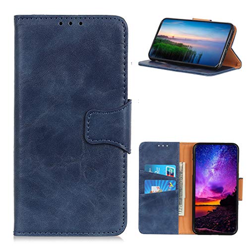 LingDan Schutzhülle für Sony Xperia E5 F3311 (5,5 Zoll) PU Lederhülle Flip Cover Ledertasche Retro Crazy Horse Muster mit Ständer Magnetverschluss Kartensteckplatz Brieftasche Hülle, Blau von LingDan