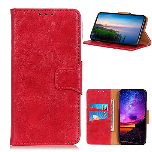 LingDan Schutzhülle für Sony Xperia E5 F3311 (5,5 Zoll) PU Lederhülle Flip Cover Ledertasche Retro Crazy Horse Muster mit Ständer Magnetverschluss Kartensteckplatz Brieftasche Hülle, Rot von LingDan