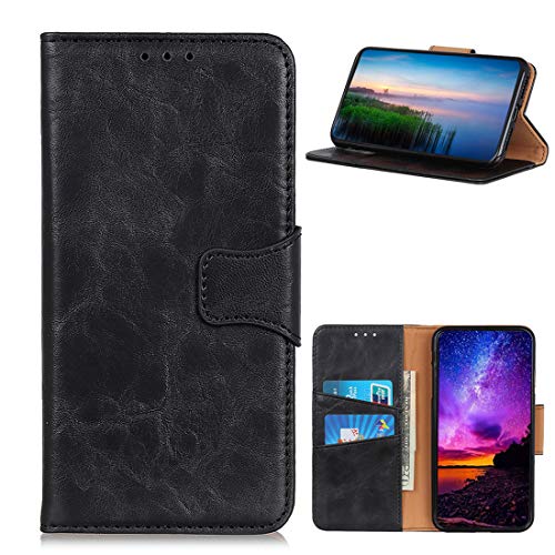 LingDan Schutzhülle für Sony Xperia E5 F3311 (5,5 Zoll) PU Lederhülle Flip Cover Ledertasche Retro Crazy Horse Muster mit Ständer Magnetverschluss Kartensteckplatz Brieftasche Hülle, Schwarz von LingDan