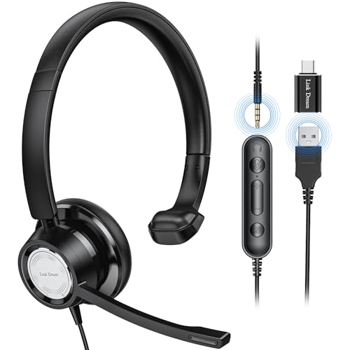 Link Dream Headset mit Mikrofon, PC Headset mit Mikrofon USB/3,5mm Business Stereo Headset Verbindung mit PC/Mac über Anschluss Kompatibel mit Skype, Teams, Zoom, für Call Center Office Online-Kurse von Link Dream