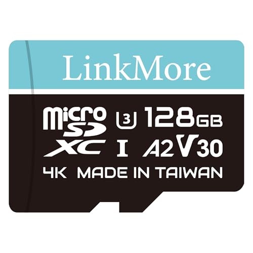 LinkMore 128 GB Micro-SDXC-Karte, XV23 Lite A2 UHS-I U3 V30 Klasse 10 kompatibel, Lesegeschwindigkeit bis zu 100 MB/s, Schreibgeschwindigkeit bis zu 85 MB/s, SD-Adapter im Lieferumfang enthalten von LinkMore