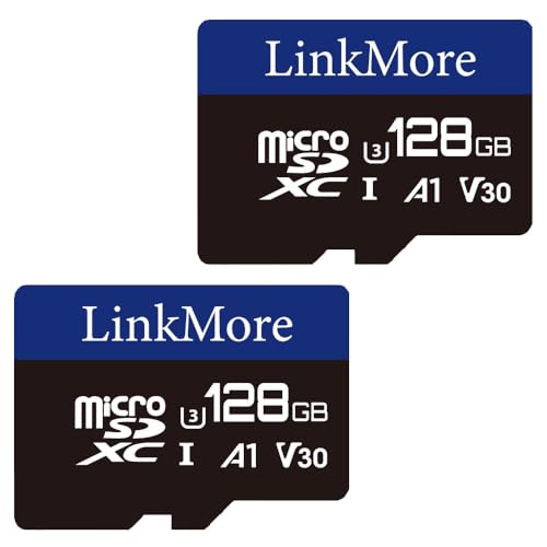 LinkMore 128 GB Micro-SDXC-Karte (2 Stück), A1, UHS-I, U3, V30, Class 10 kompatibel, Lesegeschwindigkeit bis zu 95 MB/s, Schreibgeschwindigkeit bis zu 60 MB/s, SD-Adapter im Lieferumfang enthalten von LinkMore
