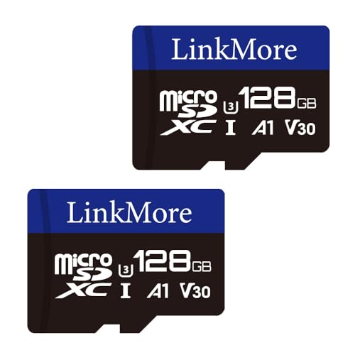 LinkMore 128 GB Micro SDXC-Karte (2er-Pack), A1, UHS-I, U3, V30, Klasse 10 kompatibel, Lesegeschwindigkeit bis zu 95 MB/s, Schreibgeschwindigkeit bis zu 45 MB/s, SD-Adapter im Lieferumfang enthalten von LinkMore