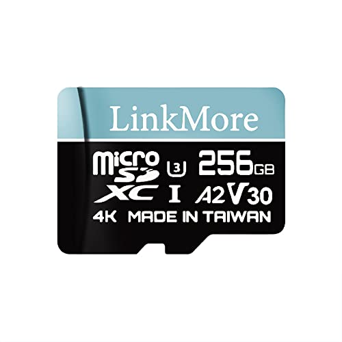 LinkMore 256 GB Micro-SDXC-Karte, A2, UHS-I, U3, V30, Klasse 10 kompatibel, Lesegeschwindigkeit bis zu 160 MB/s, Schreibgeschwindigkeit bis zu 120 MB/s, SD-Adapter im Lieferumfang enthalten von LinkMore