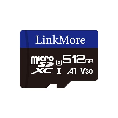 LinkMore 512 GB Micro-SDXC-Karte, A1, UHS-I, U3, V30, Klasse 10 kompatibel, Lesegeschwindigkeit bis zu 95 MB/s, Schreibgeschwindigkeit bis zu 75 MB/s, SD-Adapter im Lieferumfang enthalten von LinkMore
