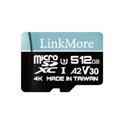 LinkMore 512GB Lite Micro SD Card, A2, UHS-I, U3, V30, Class 10 Compatible, Max Sequential Read up to 100MB/s, Max Sequential Write up to 85MB/s, SD Adapter Included von LinkMore