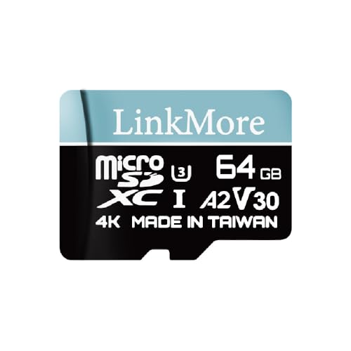 LinkMore 64GB Lite Micro SD Card, A2, UHS-I, U3, V30, Class 10 Compatible, Max Sequential Read up to 100MB/s, Max Sequential Write up to 30MB/s, SD Adapter Included von LinkMore
