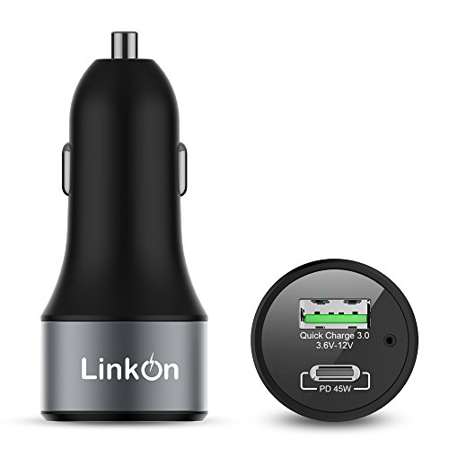 63W LinkOn KFZ Autoladegerät mit 45W USB C PD3.0 PPS und 18W USB-A Qualcomm QC3.0 Kompatibel mit MacBook, Google Pixel, iPad, iPhone X, 8, Samsung S8 S9 S10 S20 Huawei Android und Nintendo Switch von LinkOn